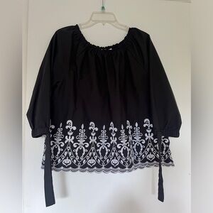Black and White Embroidered Off Shoulder Blouse